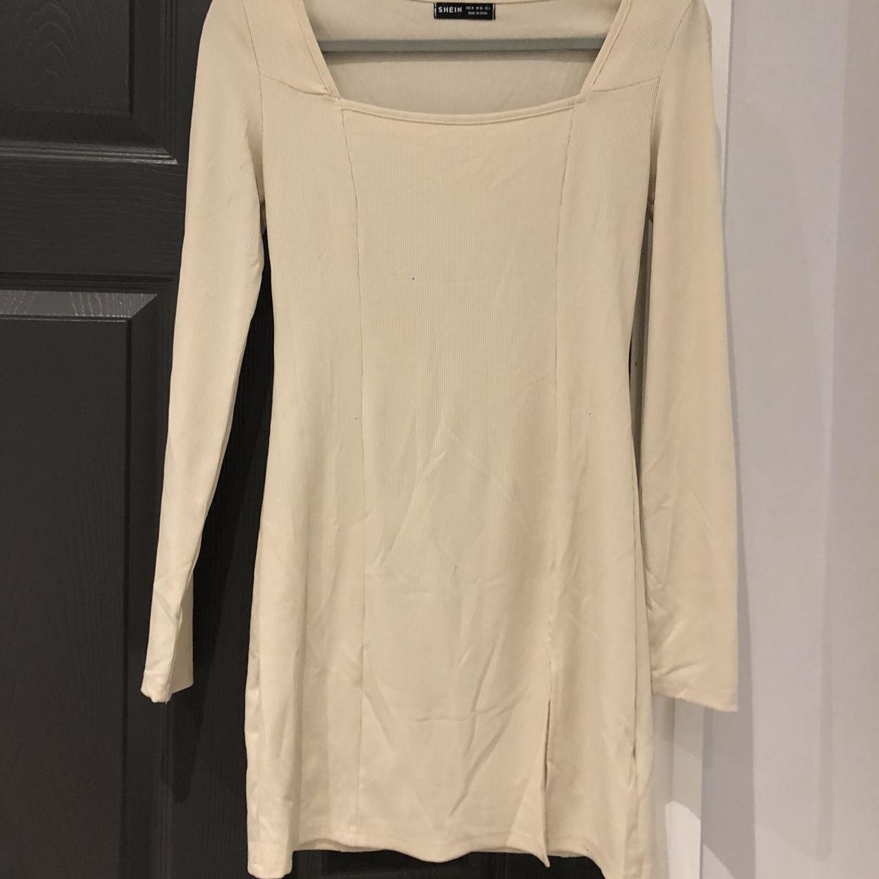 SHEIN Women's Cream and Tan Dress | Depop