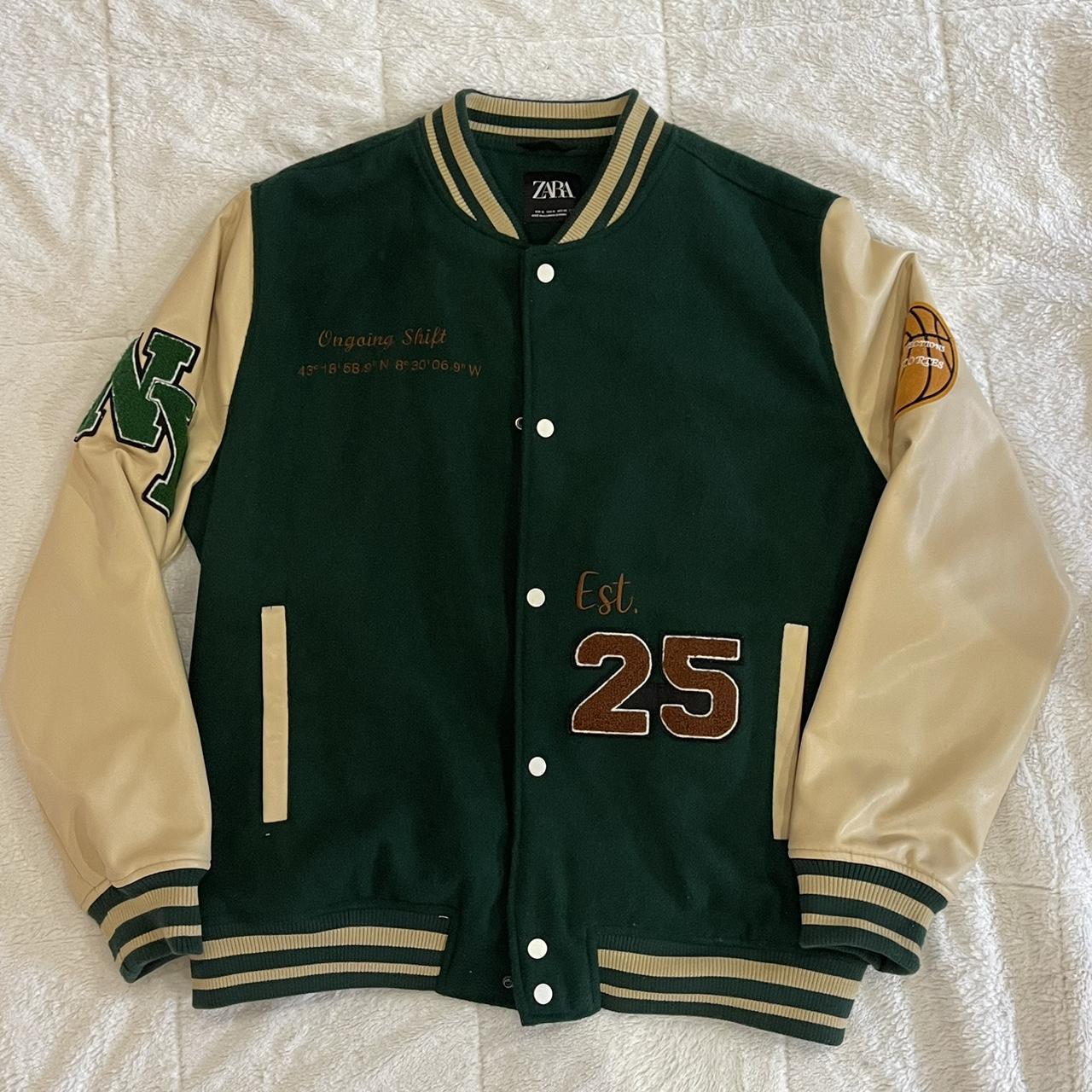 Zara Men's Green and Cream Jacket Depop