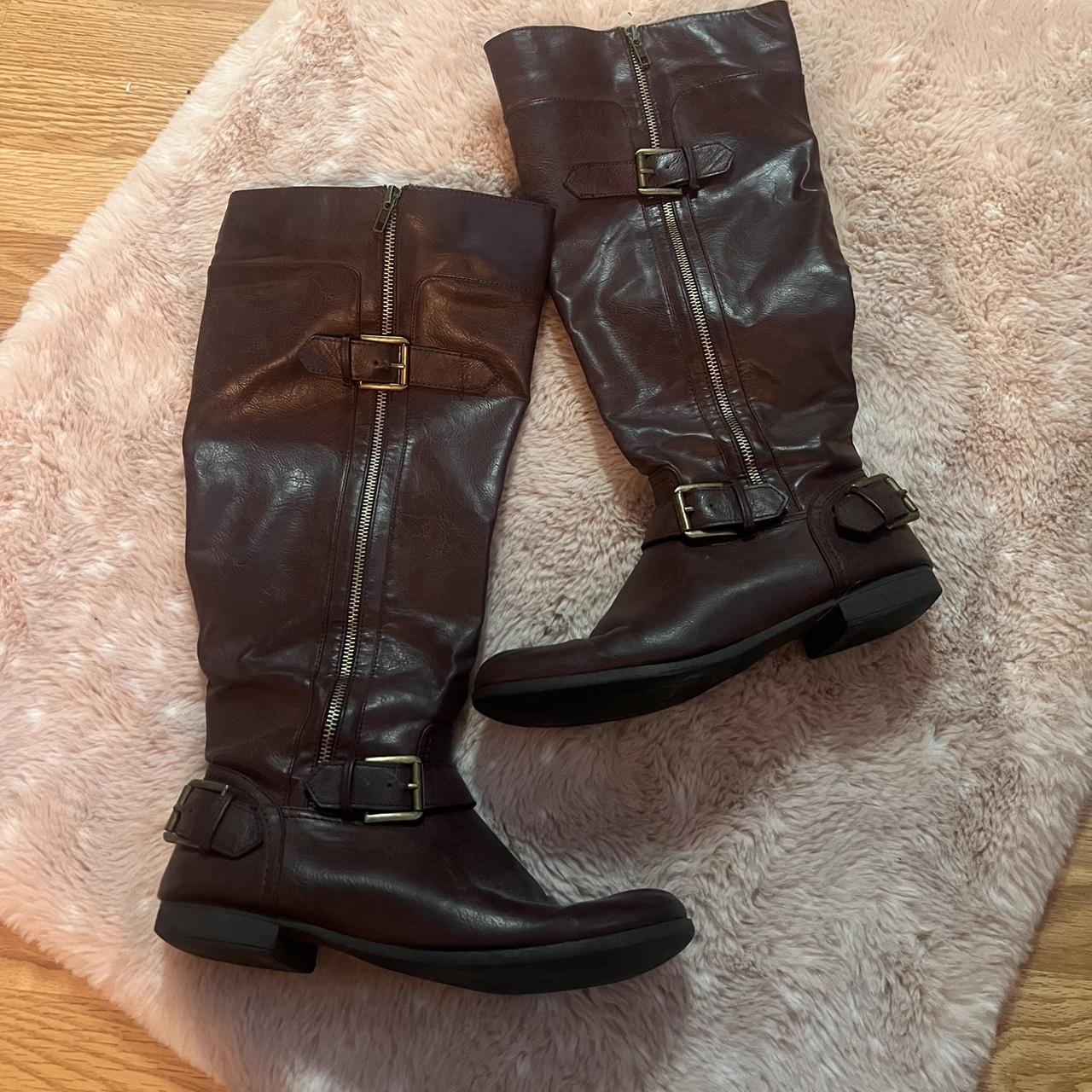 Just Fab Burgundy Wide Calf Boots in a size 10 - Depop