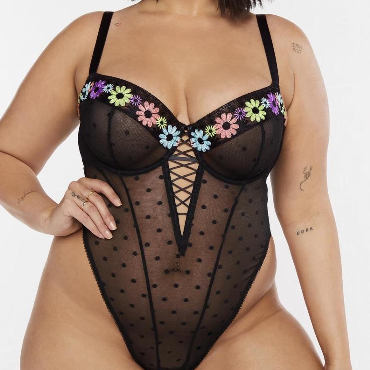 Savage X Fenty Black Floral Thong Bodysuit In A Size Depop