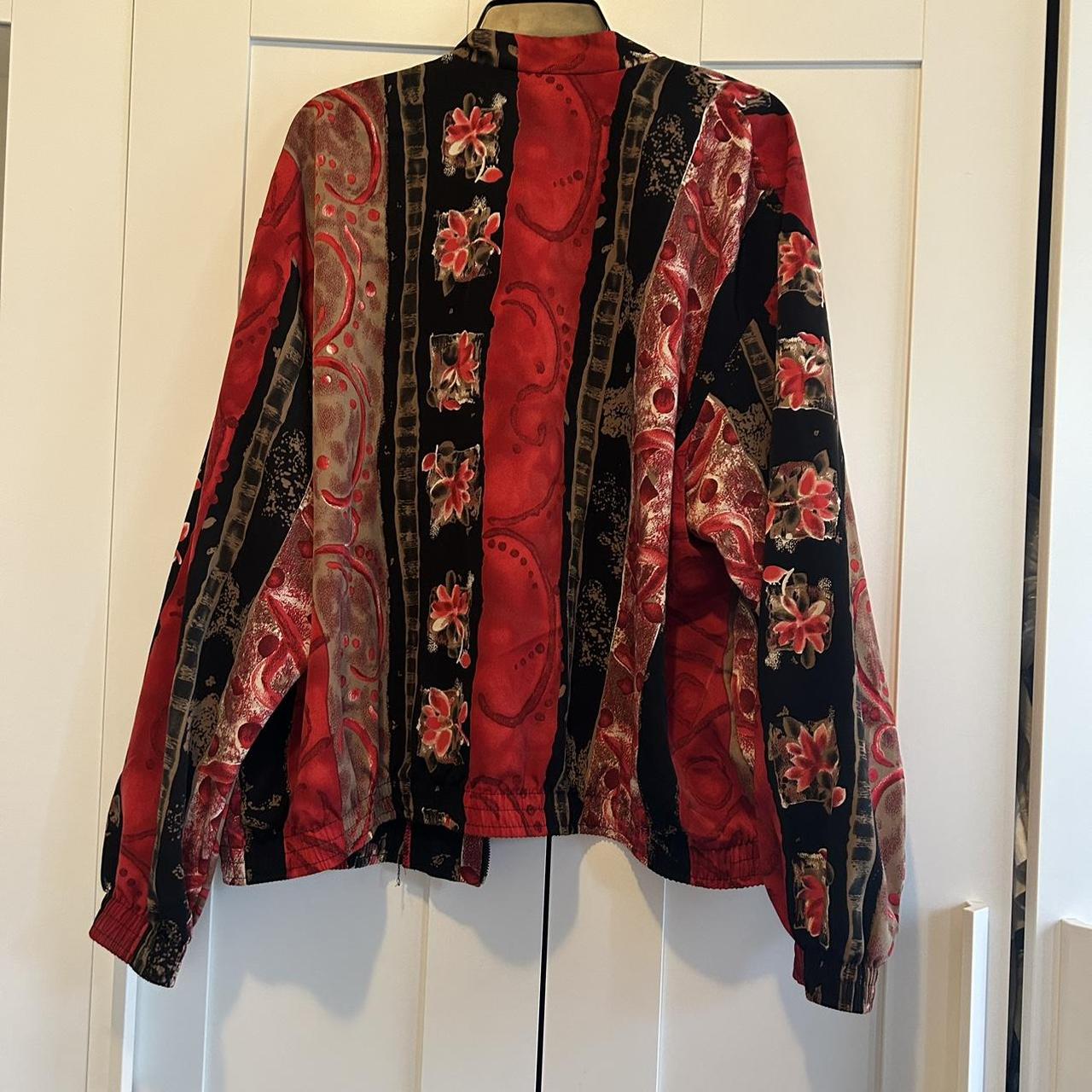 Vintage red and black floral jacket. Super soft... - Depop