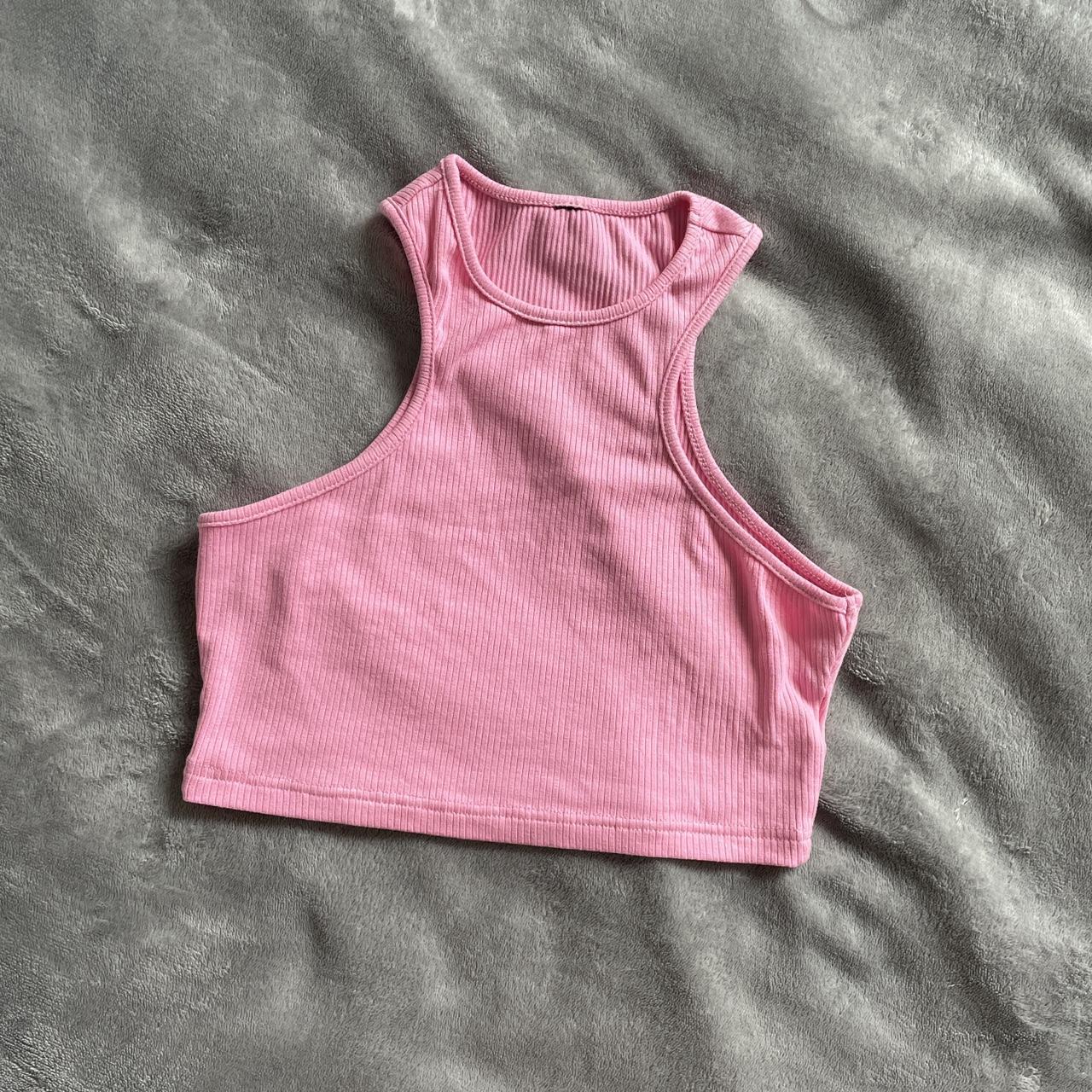 Ribbed crop fluorescent pink top Bright pink coral... - Depop