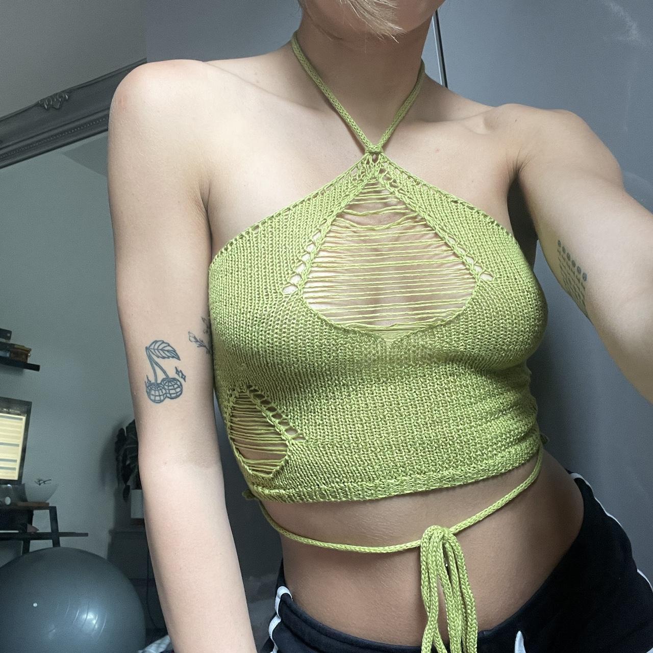 Green crochet top Stitch crochet knit lightweight Depop