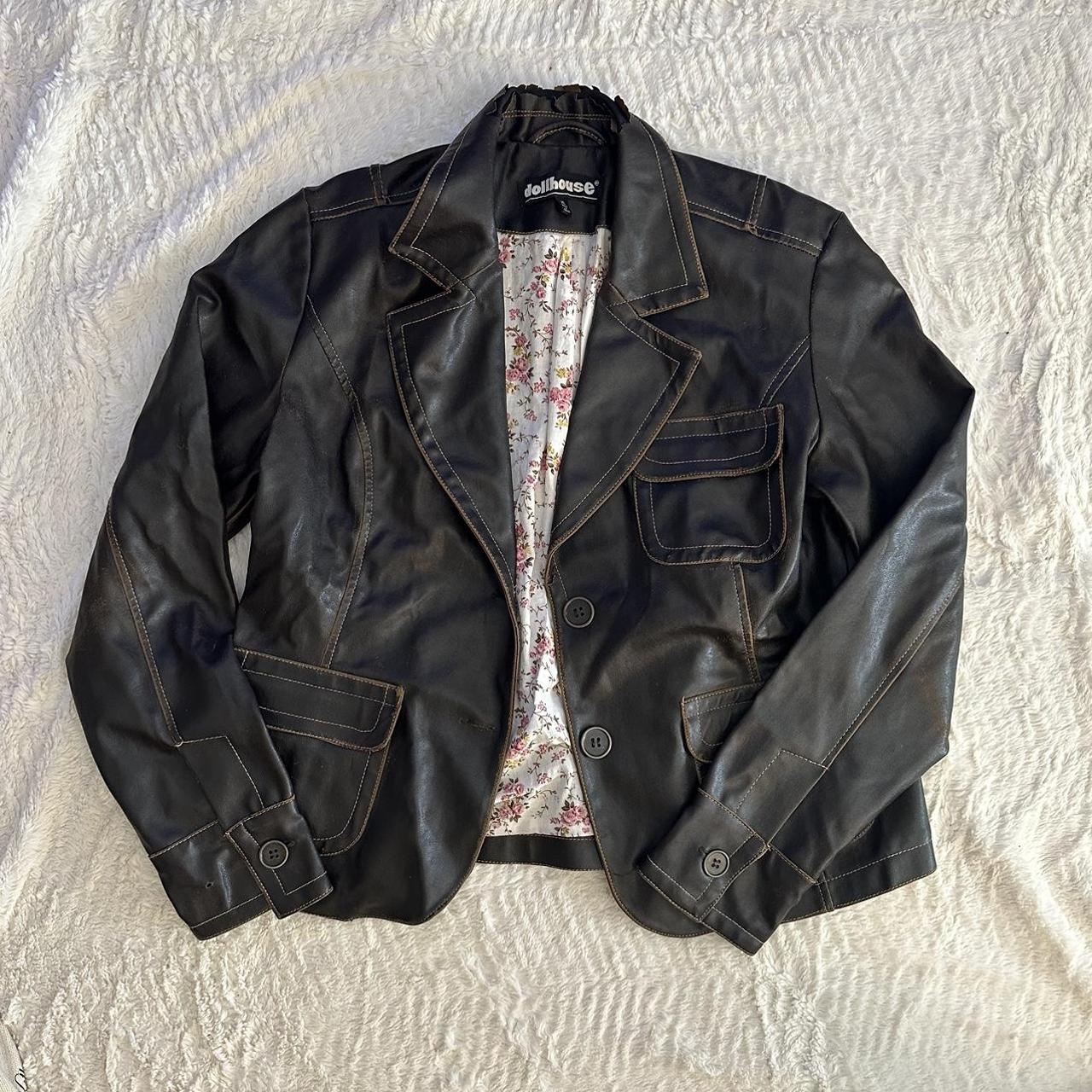 DOLLHOUSE LEATHER BROWN JACKET Sz XL Slight rips but... Depop