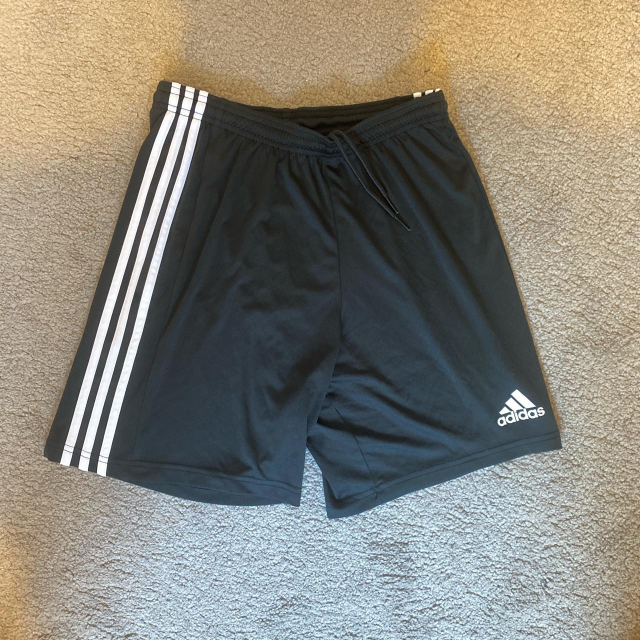 Adidas Black/White Stripes Shorts Made of 100%... - Depop