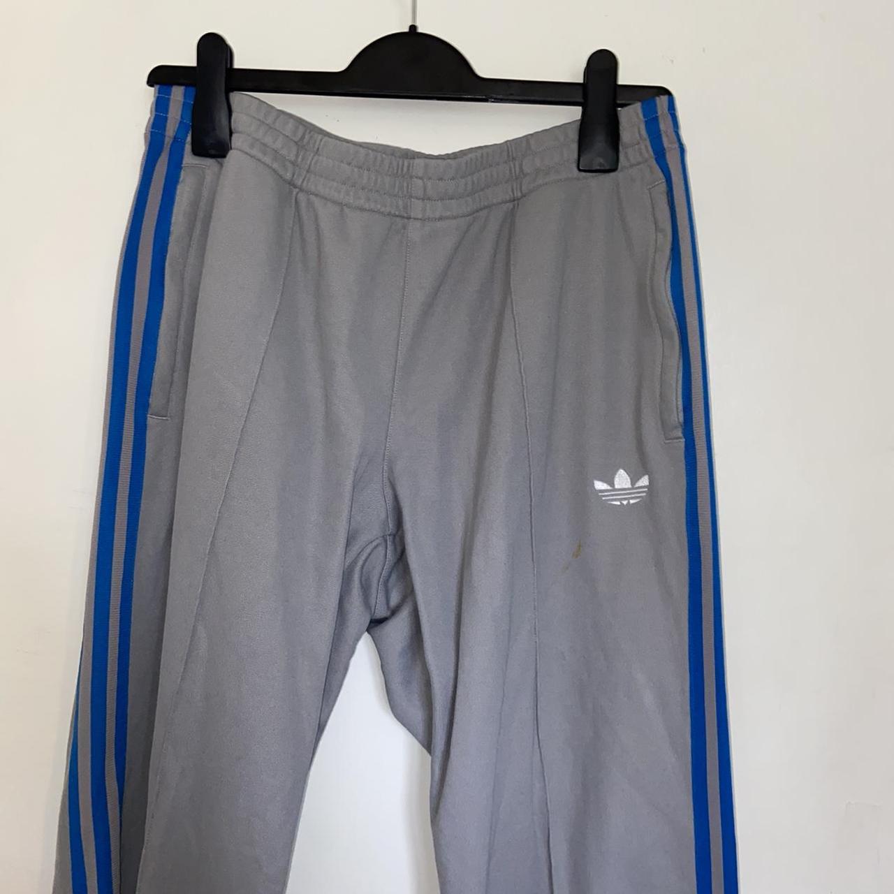 Grey blue striped adidas tracksuit bottoms In... - Depop