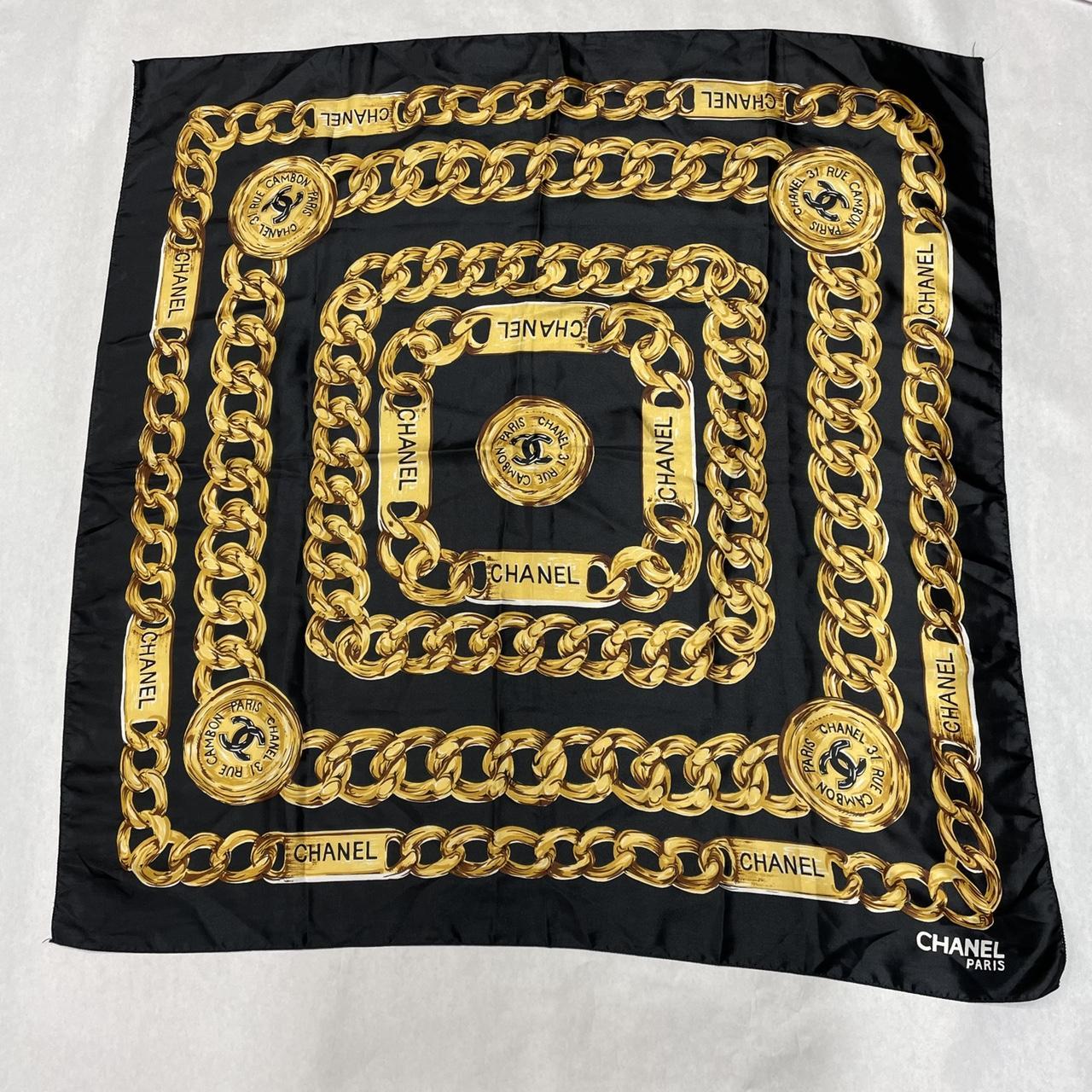 Chanel Women's Black and Gold Scarf-wraps | Depop