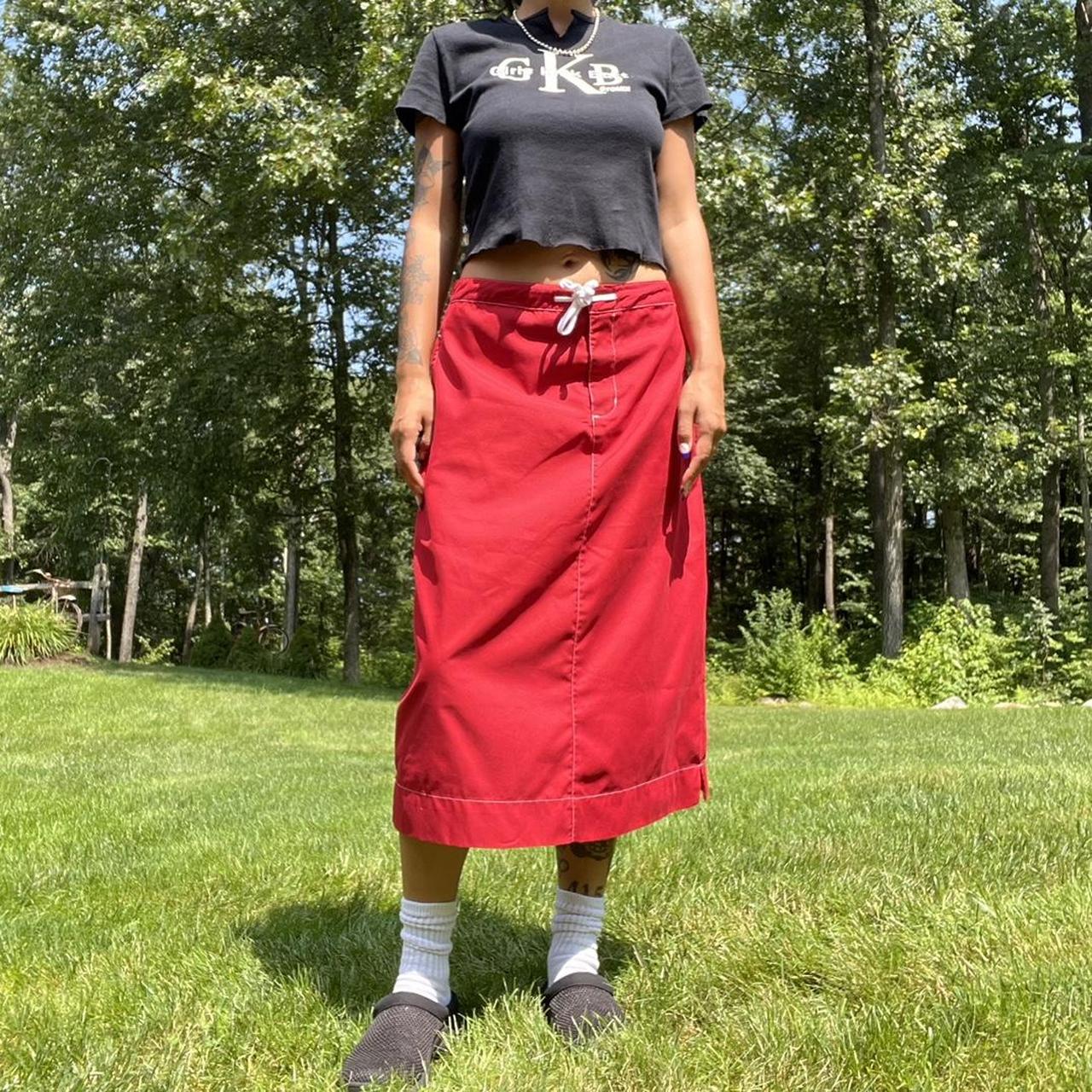 Y2K gap maxi skirt. Red board shorts material (100... Depop