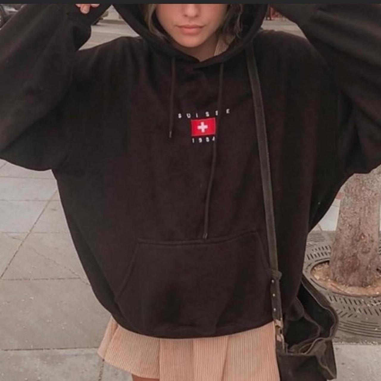 Brandy Melville black suisse switzerland hoodie... Depop