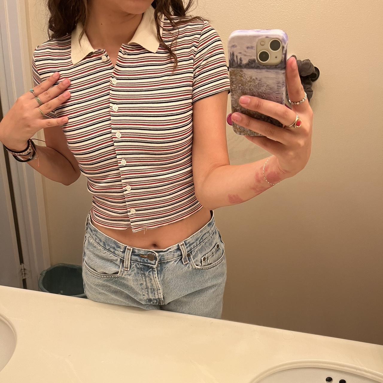 Brandy melville multicolor striped collared shirt,... Depop