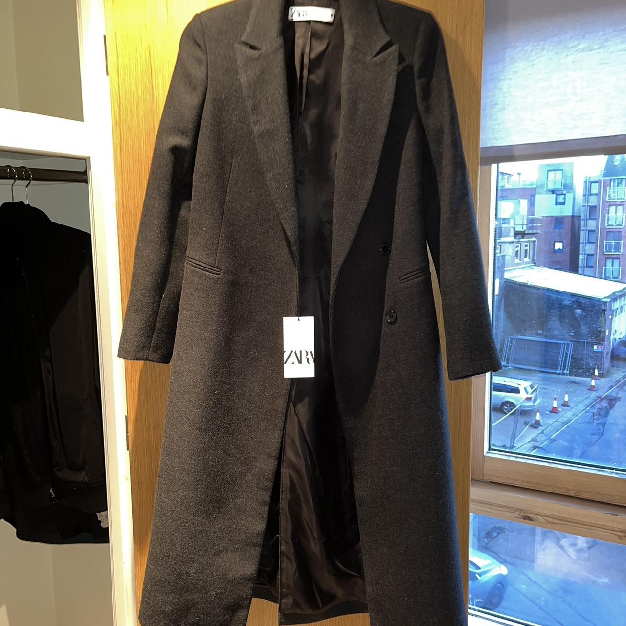 ZARA LONG COAT ⚡️XS ⚡️NEVER WORN ⚡️DARK GREY MERL - Depop