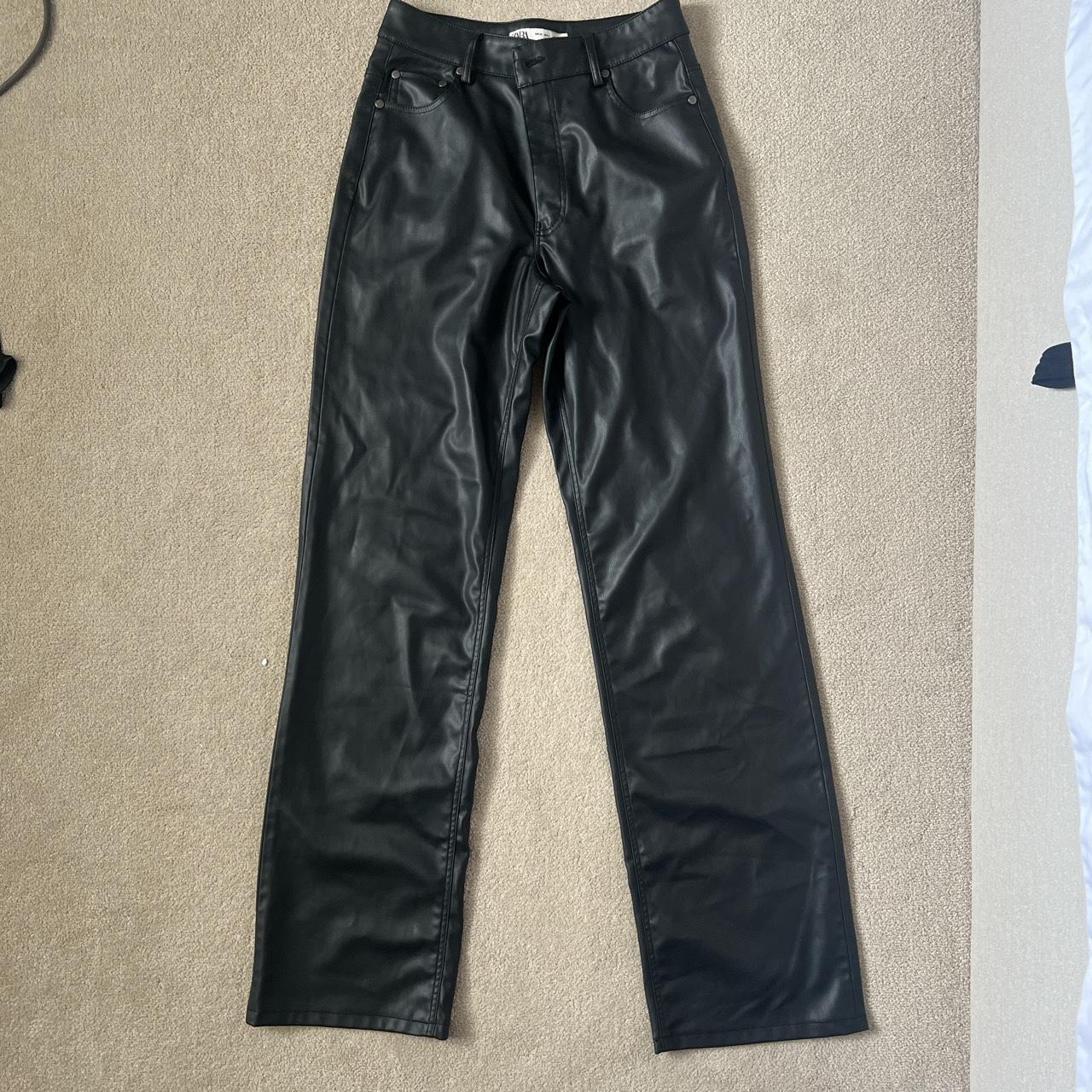 Zara black faux leather wide leg trousers - Depop