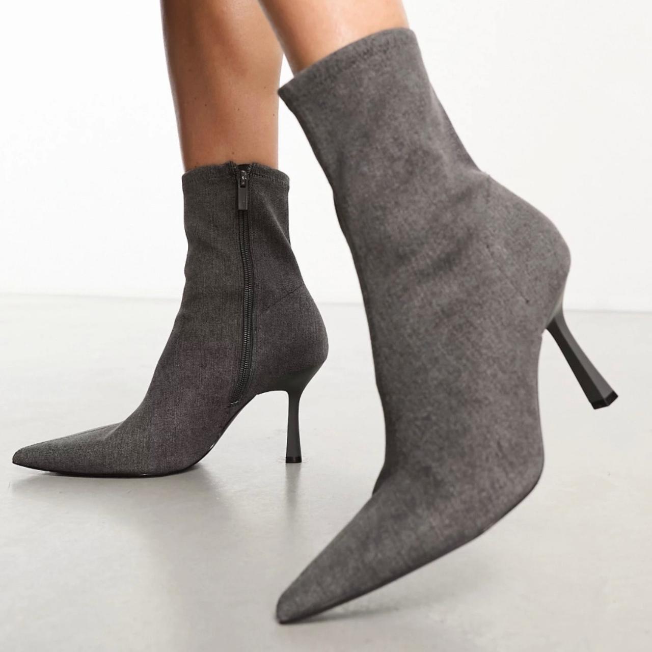 Stradivarius Red Kitten Heel Boots Uk Grey Wash Denim Stradivarius