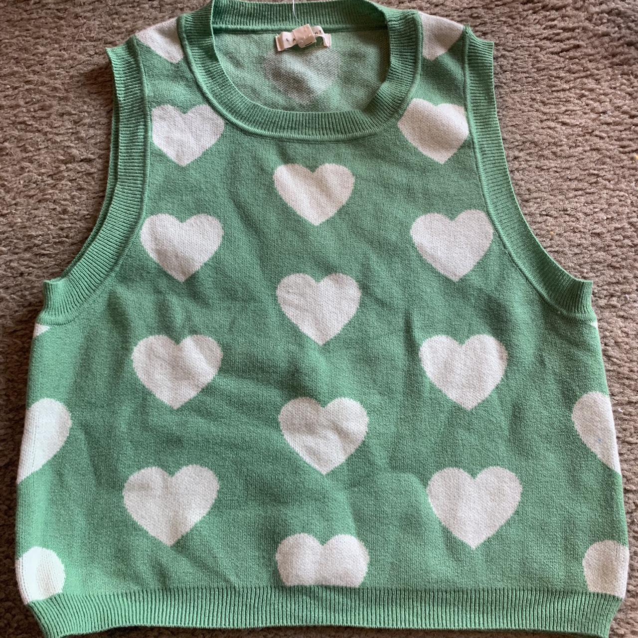 l.a. hearts by pacsun green heart print sweater vest... - Depop