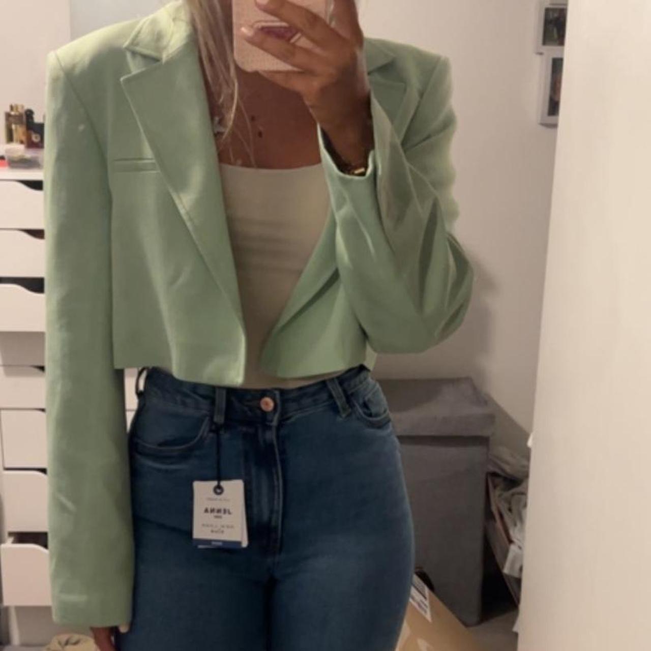 Zara sage / mint green pastel cropped blazer Worn... Depop