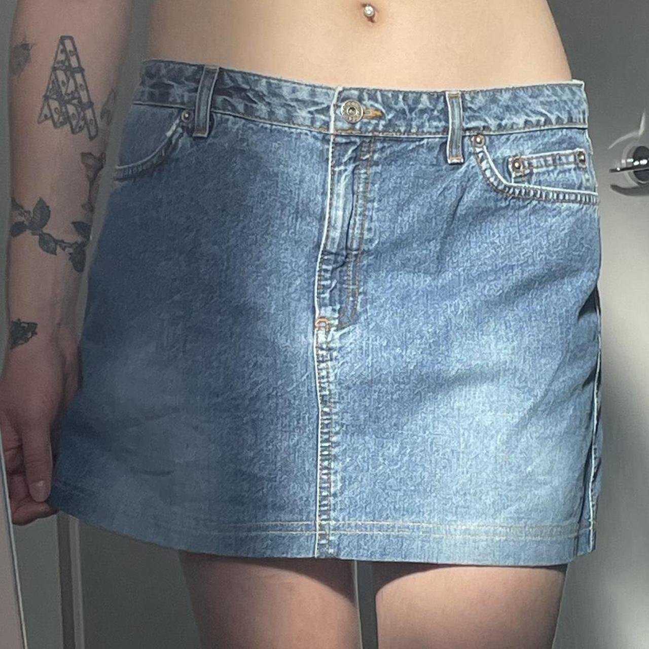 2000s denim mini skirt size: 42 (shown on a size 10... - Depop