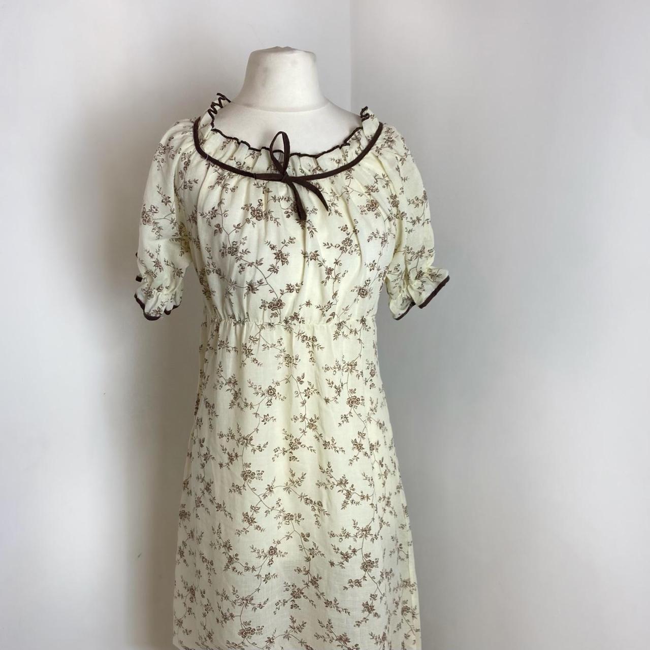 Women's Cream and Brown Dress | Depop