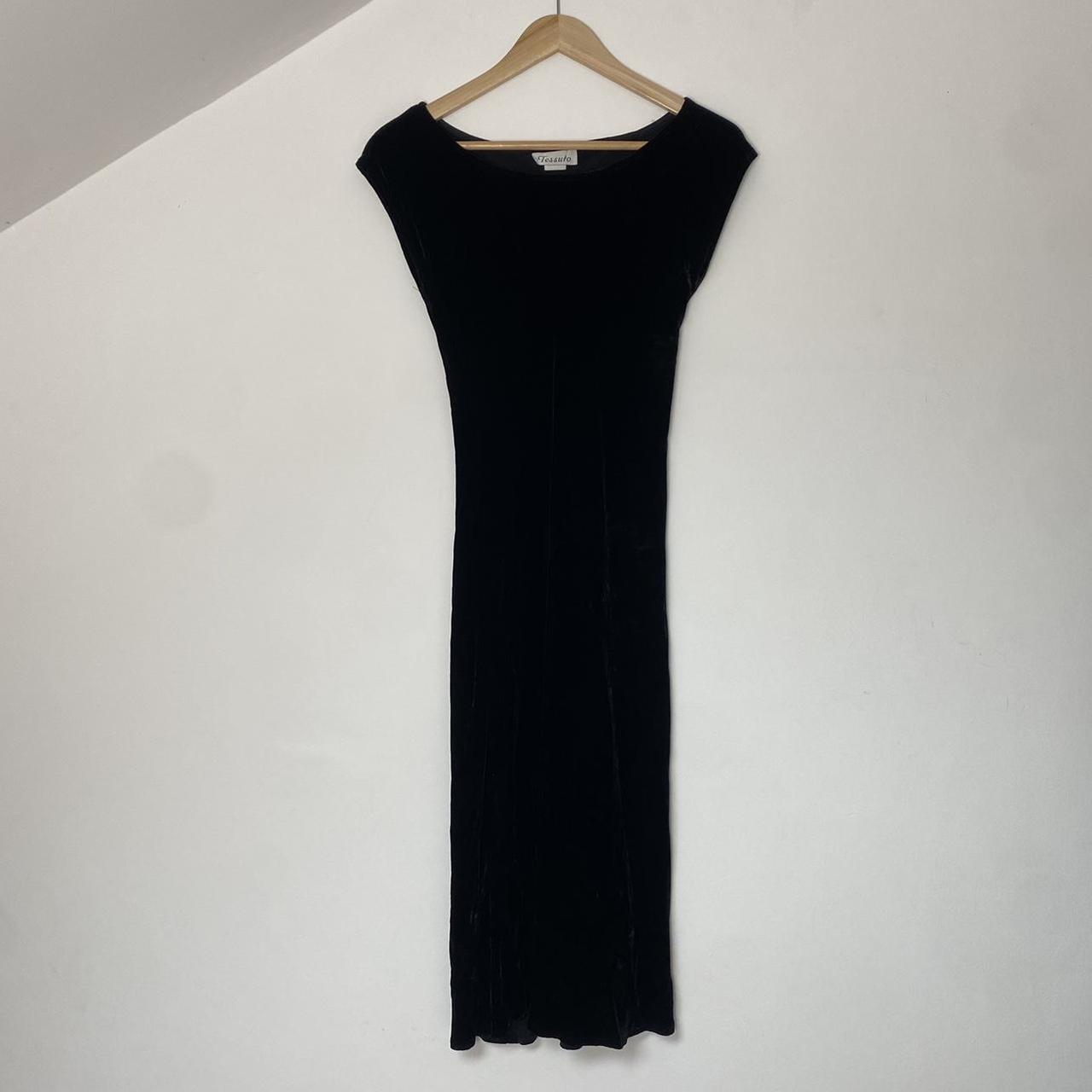 Vintage 1990s gothic velvet classic black midi dress... - Depop