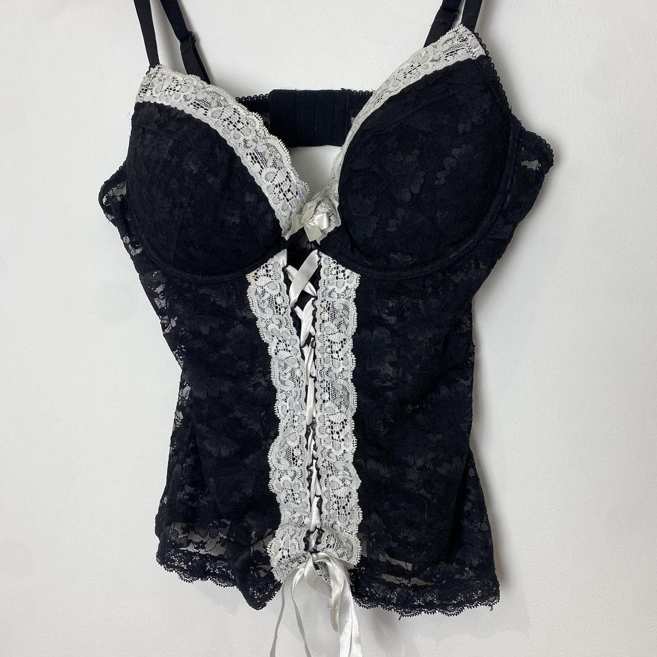 Vintage Black Lacey Corset Top With Lace Up Detail... - Depop