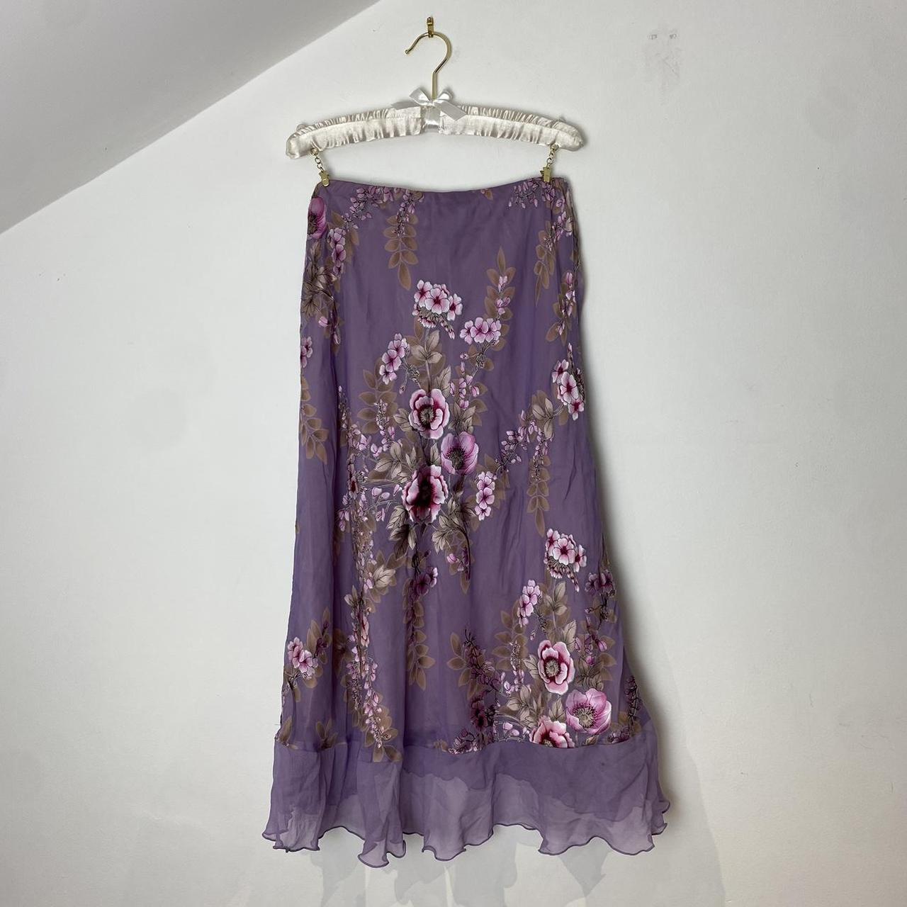 Vintage lilac silk floral chiffon fairy midi skirt... - Depop