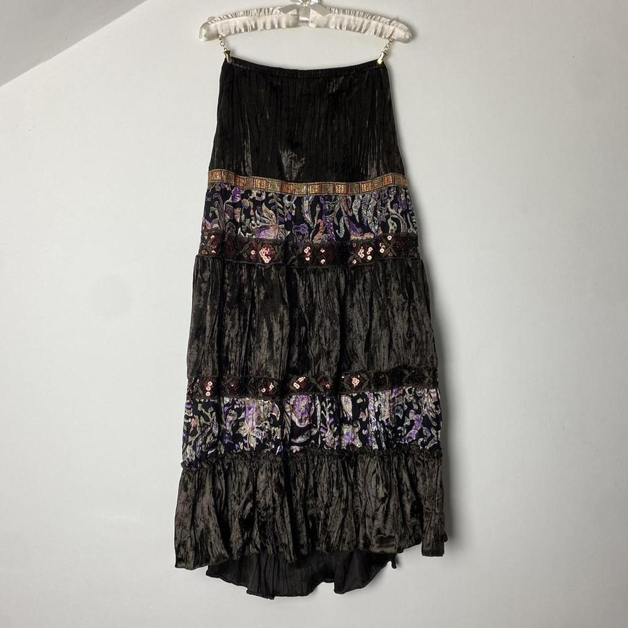 Vintage 1990s tiered floral devoré velvet boho skirt... - Depop