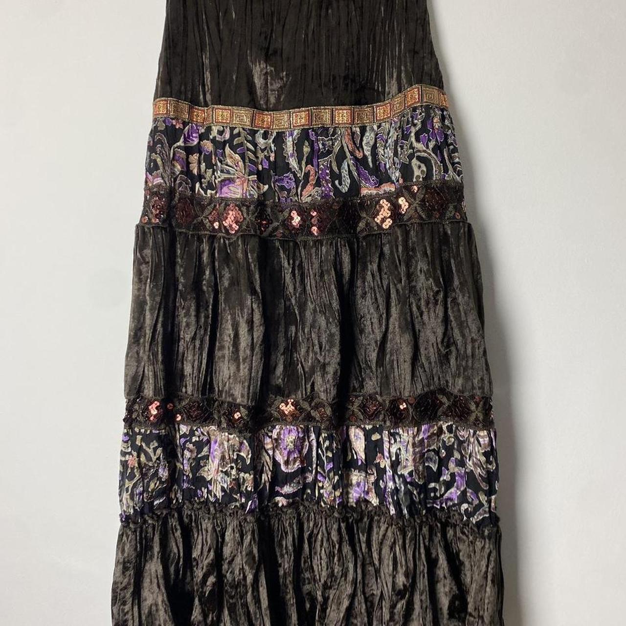 Vintage 1990s tiered floral devoré velvet boho skirt... - Depop