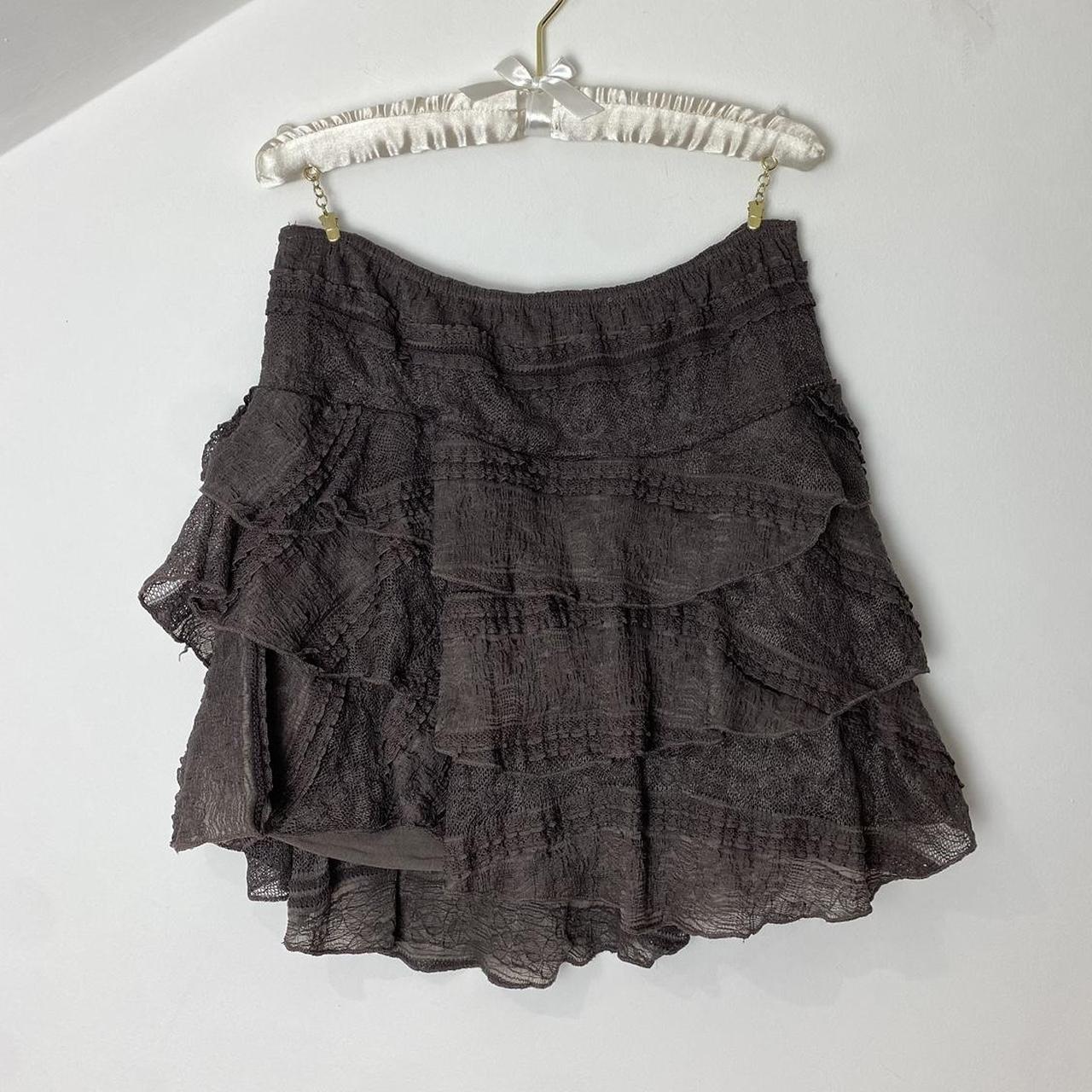 Vintage fairy grunge brown tiered lace mini skirt... - Depop
