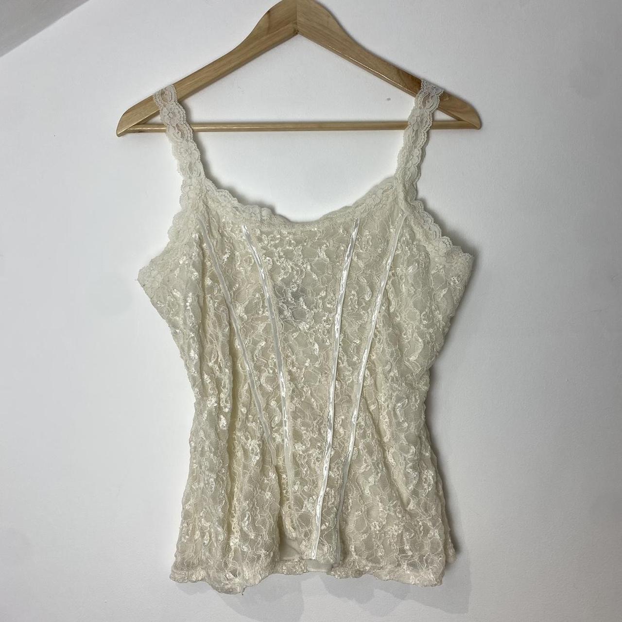 Vintage 1990s layered cream lace cami top Size: L... - Depop