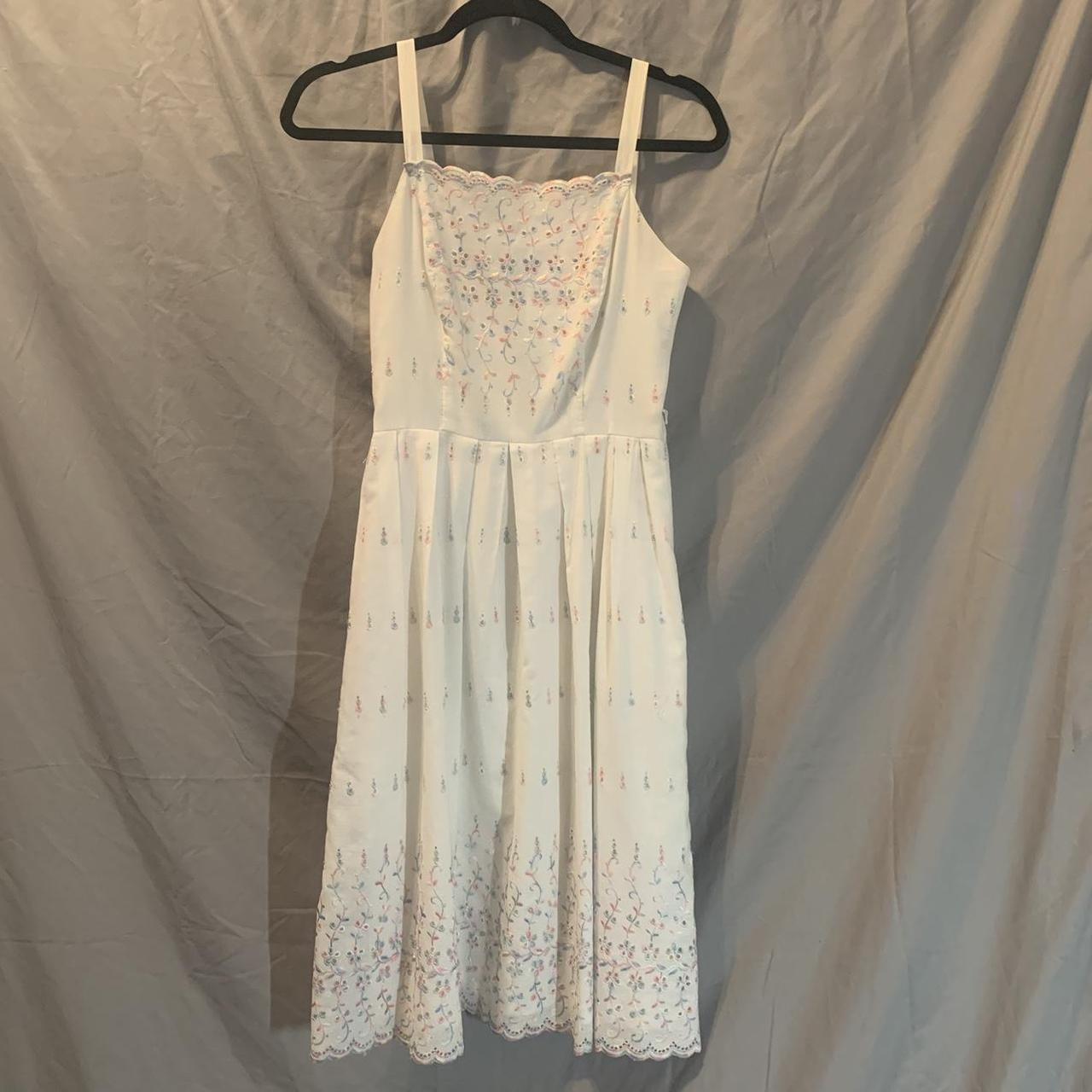 Beautiful white vintage midi dress with pastel... - Depop