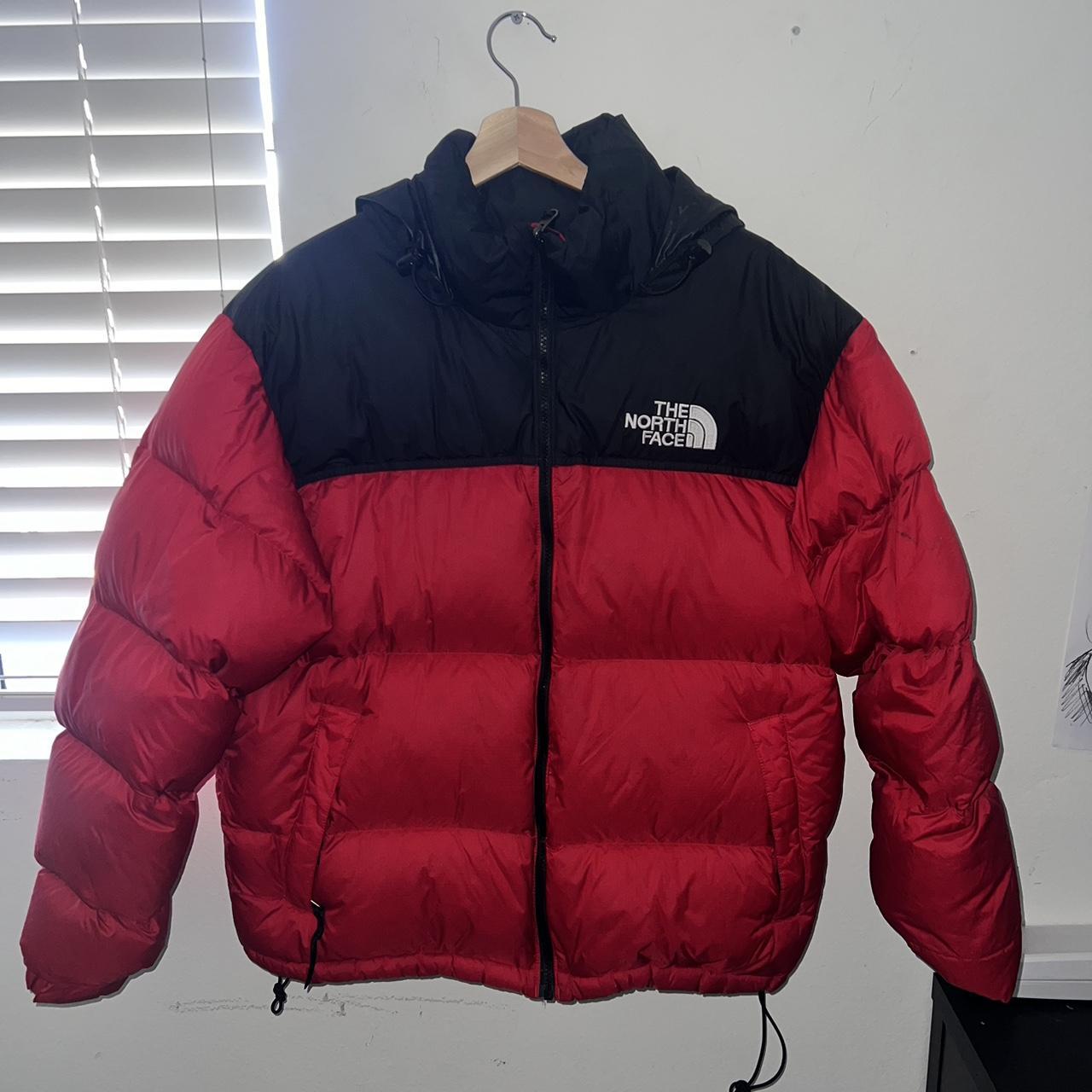 •the north face puffer jacket •size large •red/black... - Depop