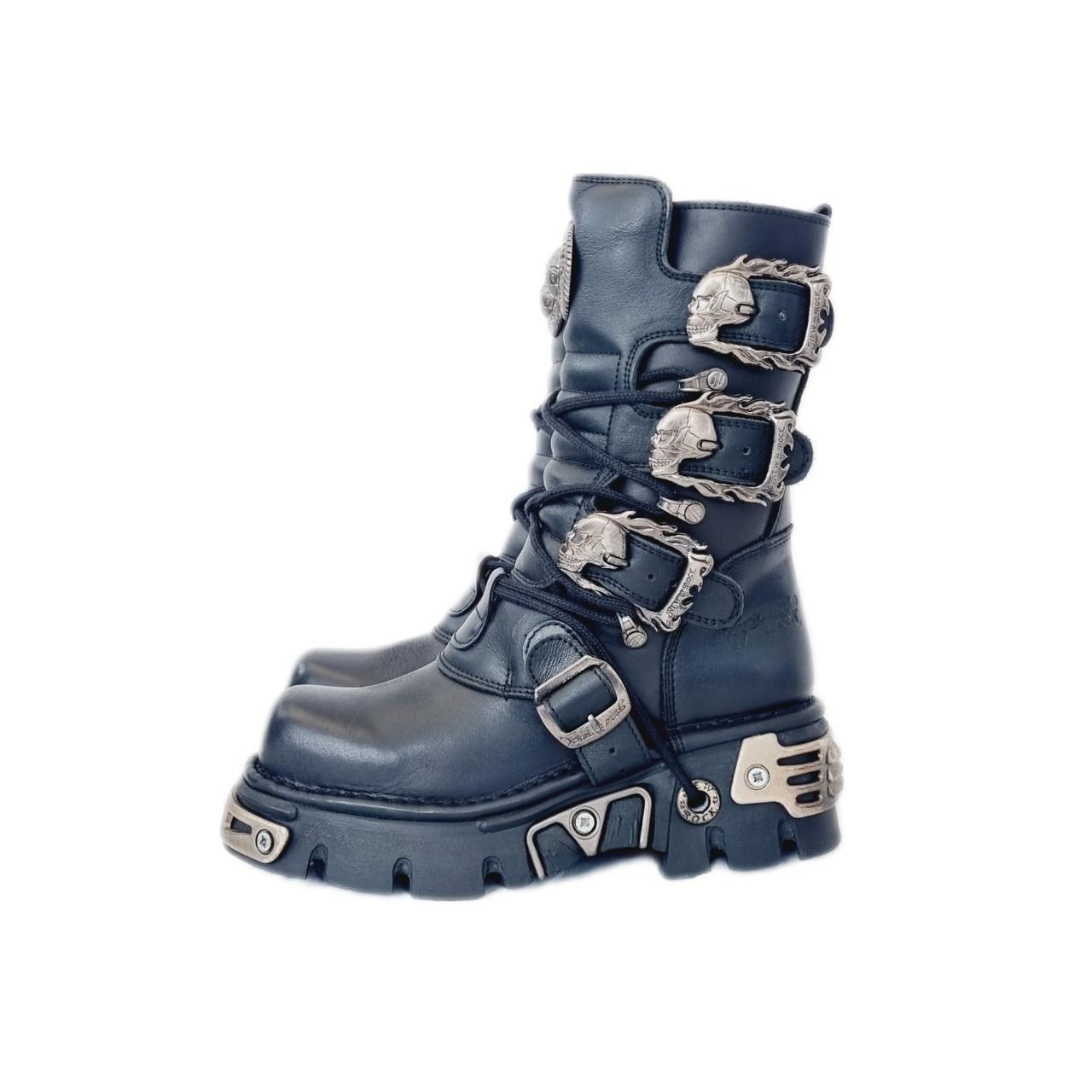 Vintage rare original black leather and silver metal... - Depop