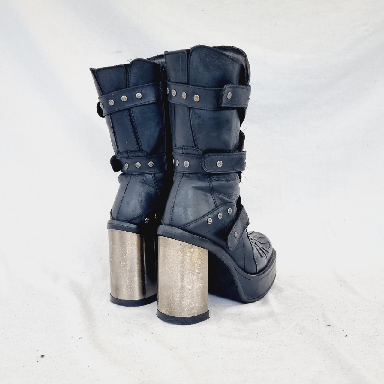 New Rock Women's Black and Grey Boots | Depop