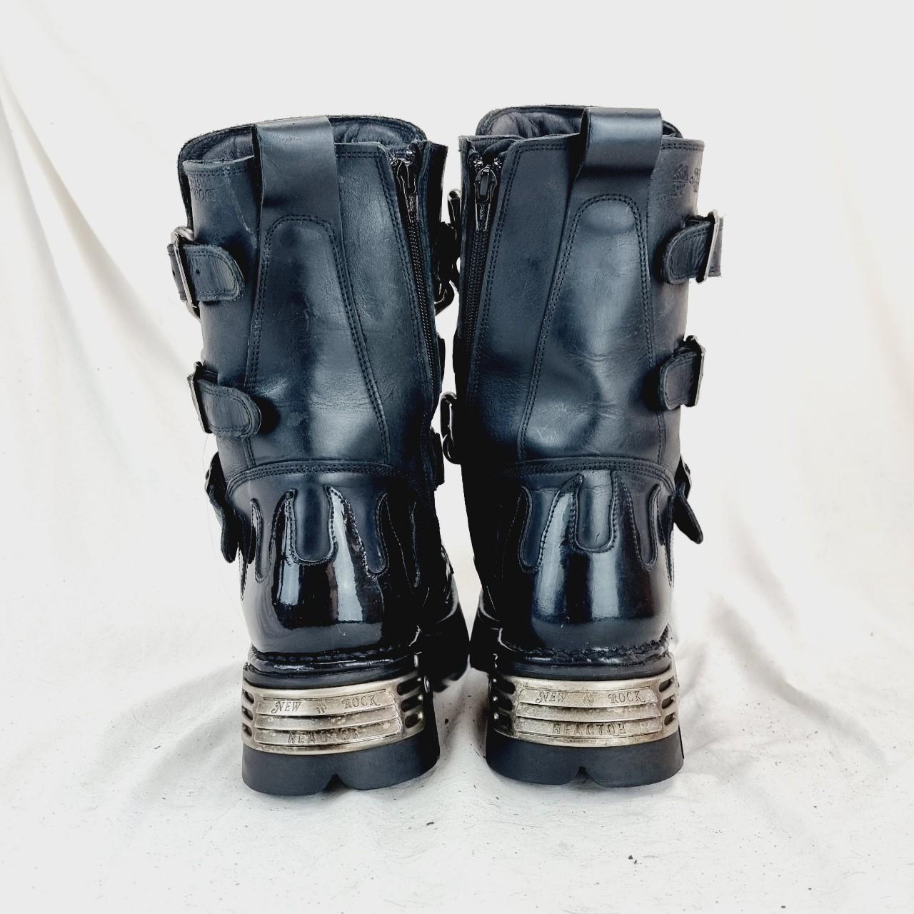 Leather and metal buckled New Rock boots with | Depop