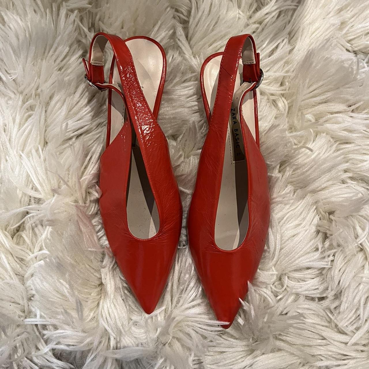 Red patent kitten heels Sling back ZARA Never... - Depop