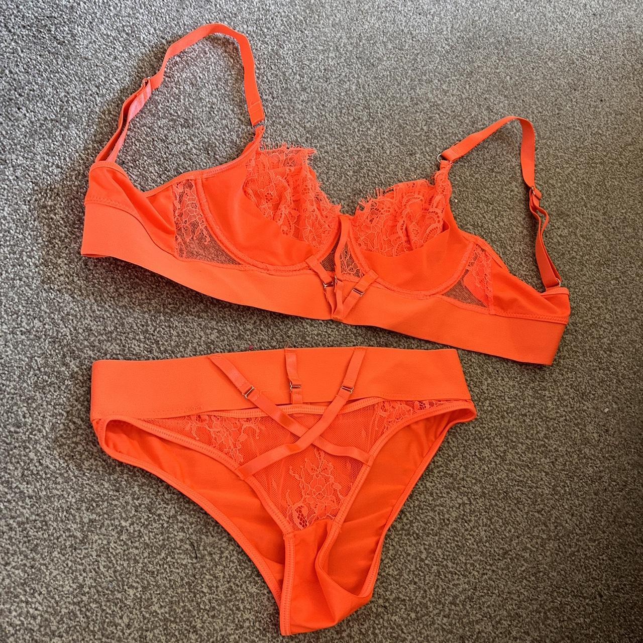 Neon orange bra and brief set Worn once for... - Depop