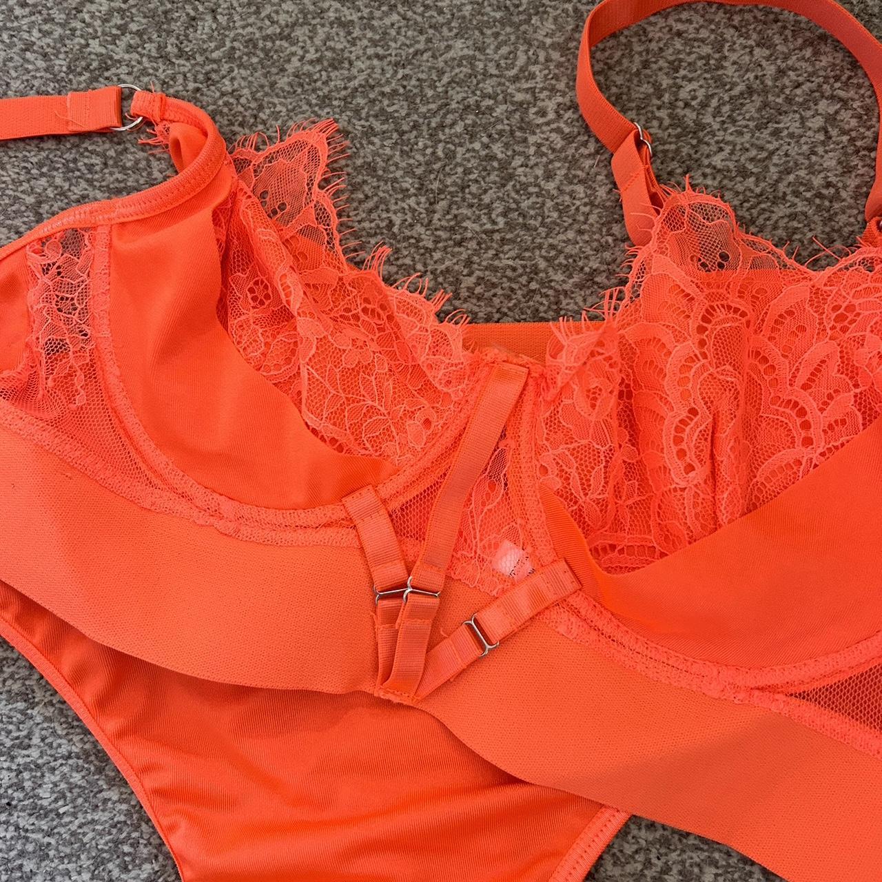Neon orange bra and brief set Worn once for... - Depop