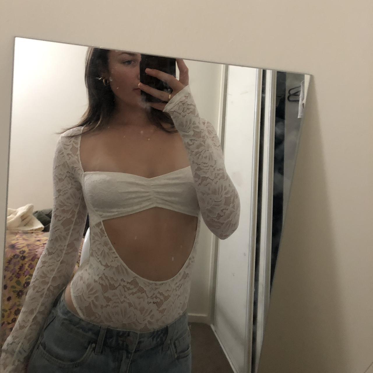 Glassons lace long sleeve bodysuit white Size S Only... Depop