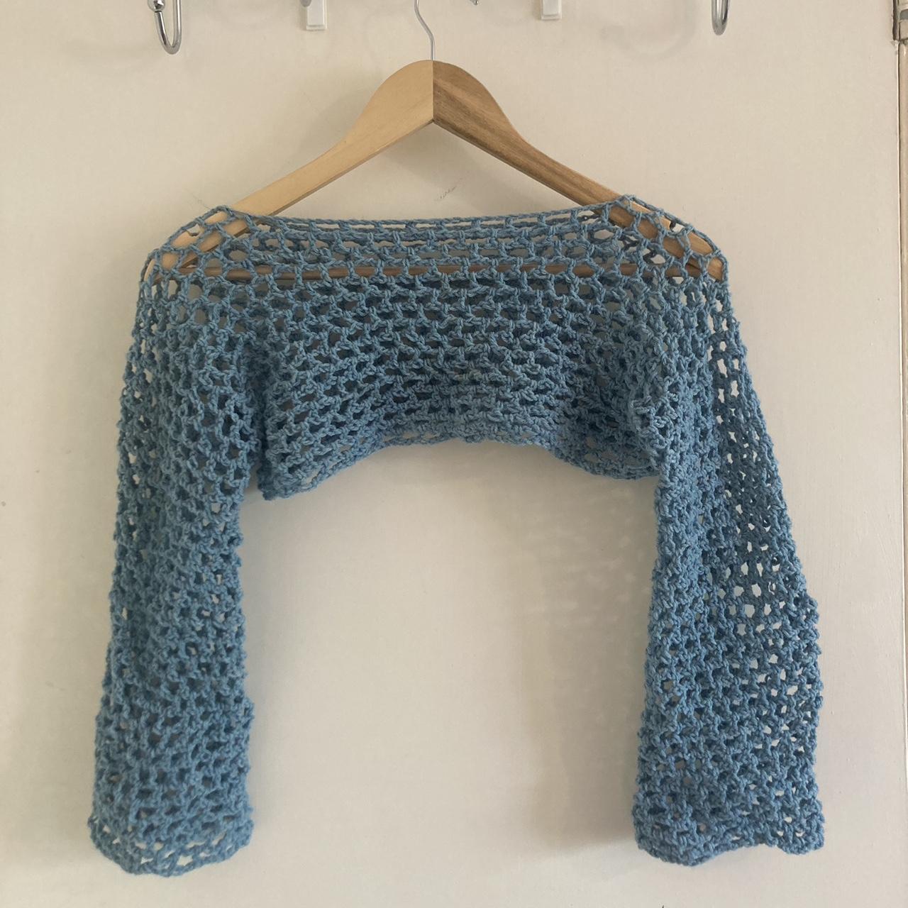 Blue Handmade Crochet Shrug Bolero Hand crocheted... - Depop