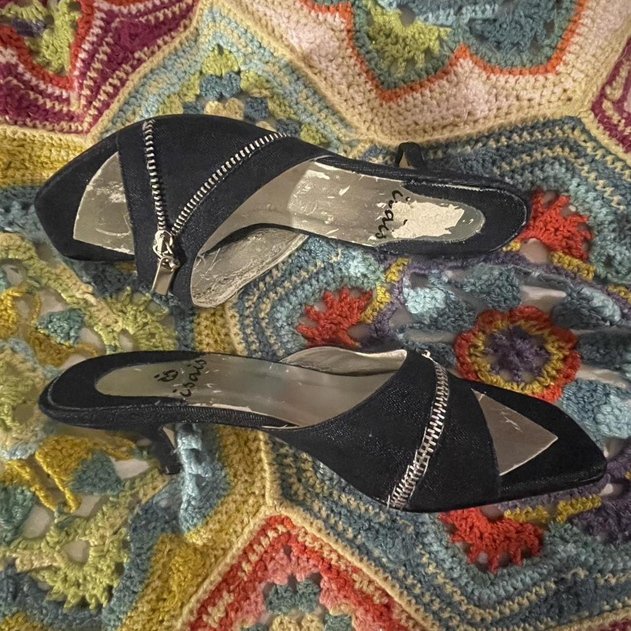 denim kitten heels