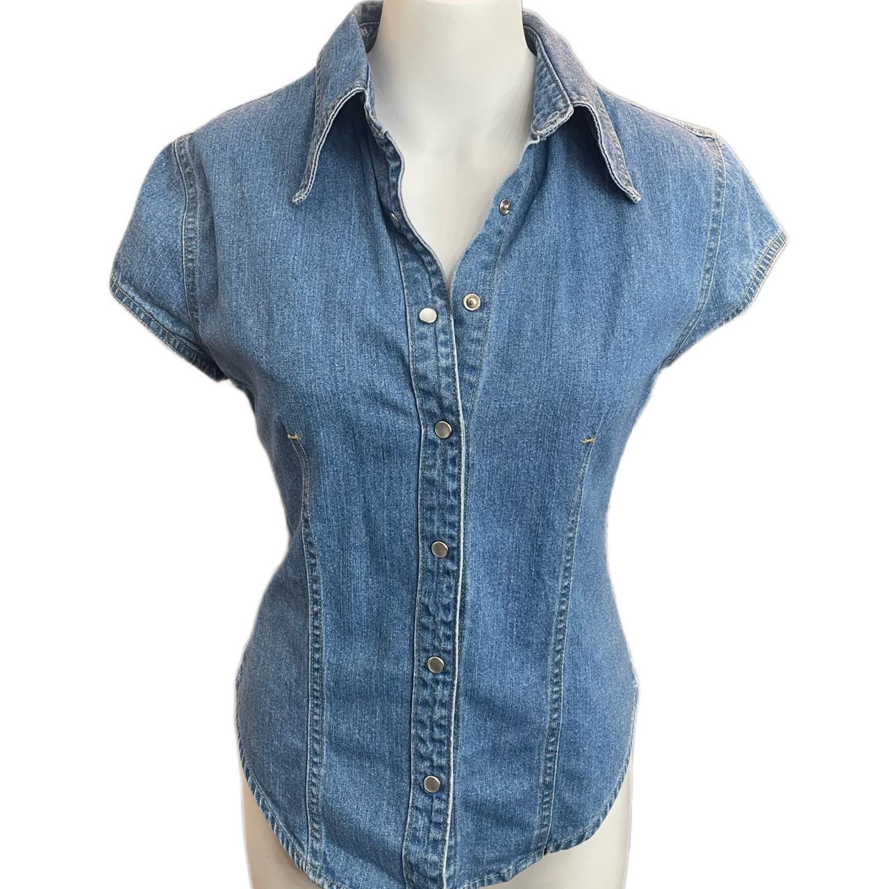 vintage denim top blue asphalt MEASUREMENTS pit to... - Depop