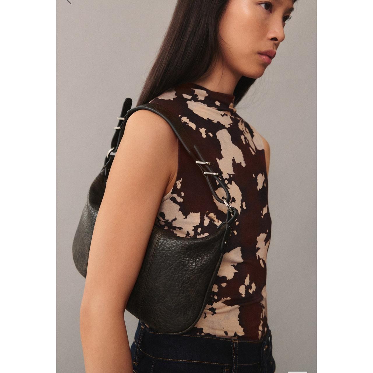 Mango Women's Blouse - Black/Brown - XS – Mango printed top with Perkins neck XS …