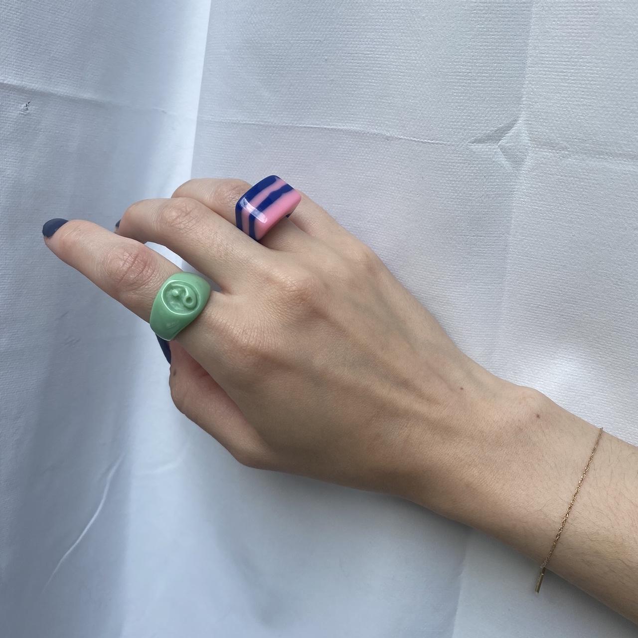 Blue & pink striped chunky ring! Handmade by an... - Depop