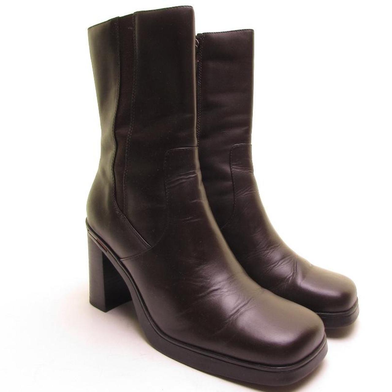 Vintage 90s brown leather boots with platform sole... - Depop