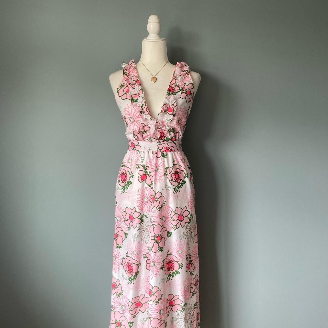 60s Vintage Floral Maxi Dress Blush Pink Floral... - Depop