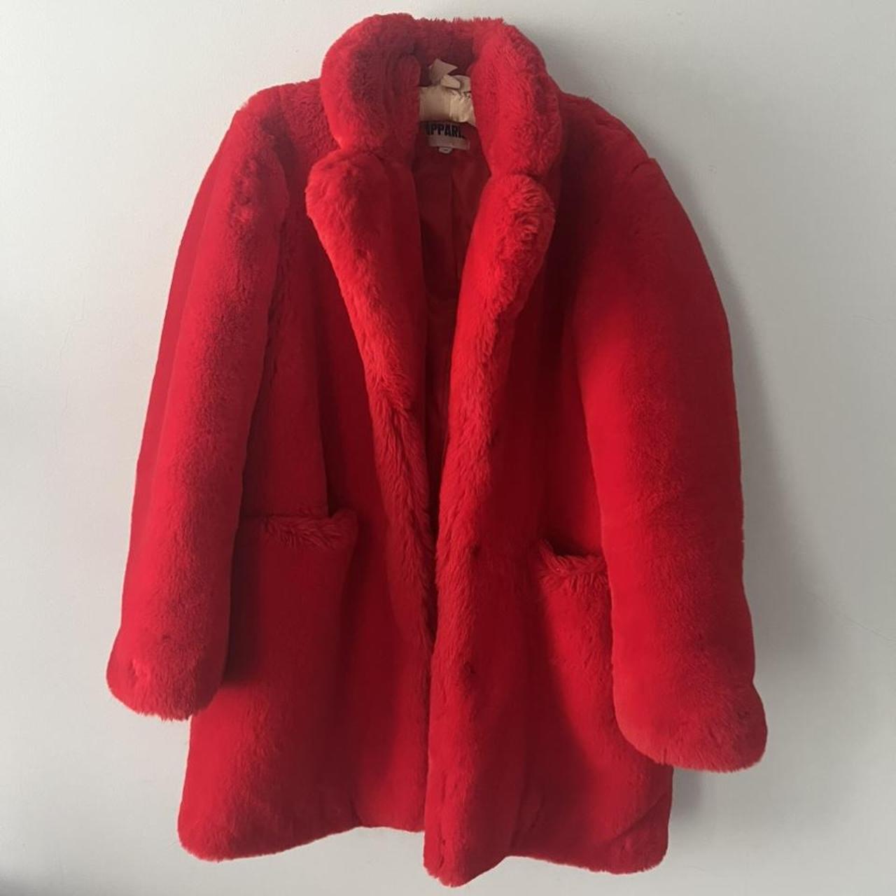 Apparis red faux fur coat Bold statement perfect for... - Depop