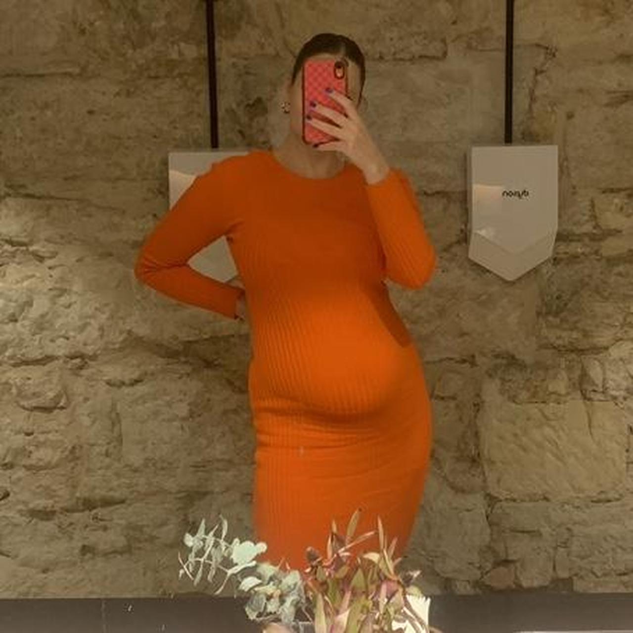 Zara orange rib knit dress with lace up back,