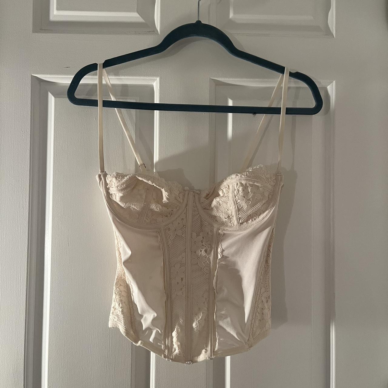 forever 21 cream corset top, size large, fits more... - Depop