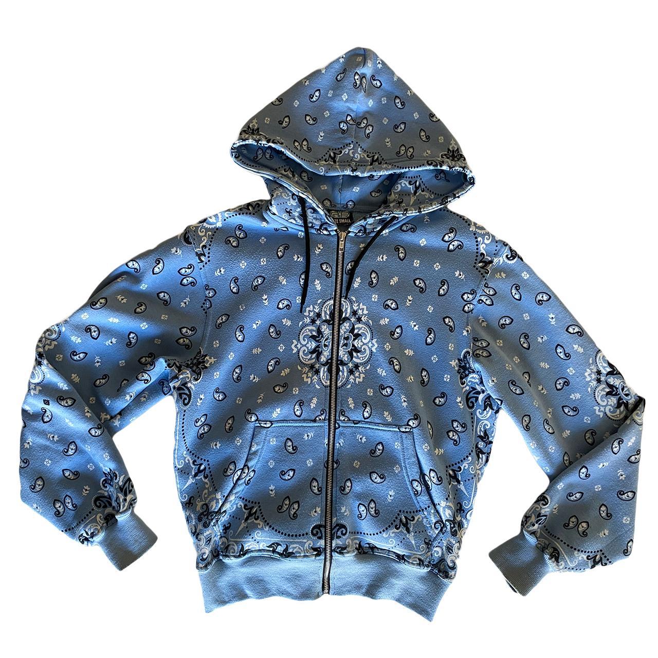 G13 Baby Blue Zip Up Paisley Hoodie 8/10 conditon,... - Depop