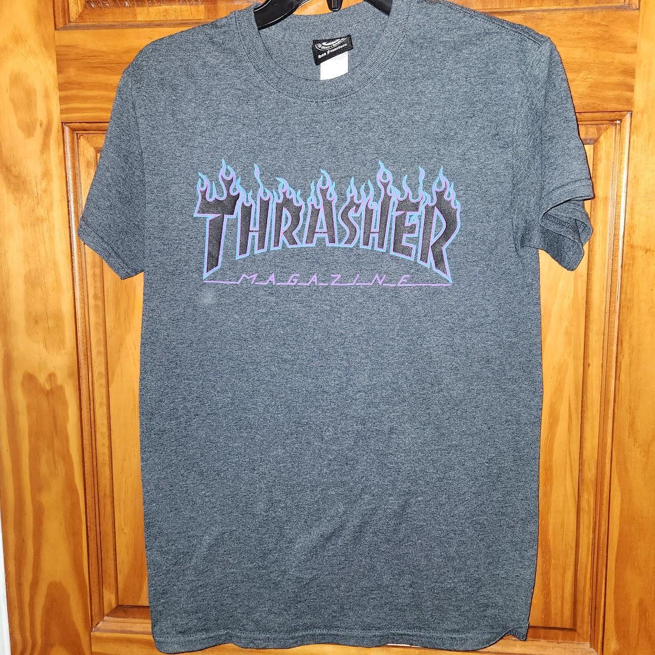 Thrasher blue outlet flame t shirt