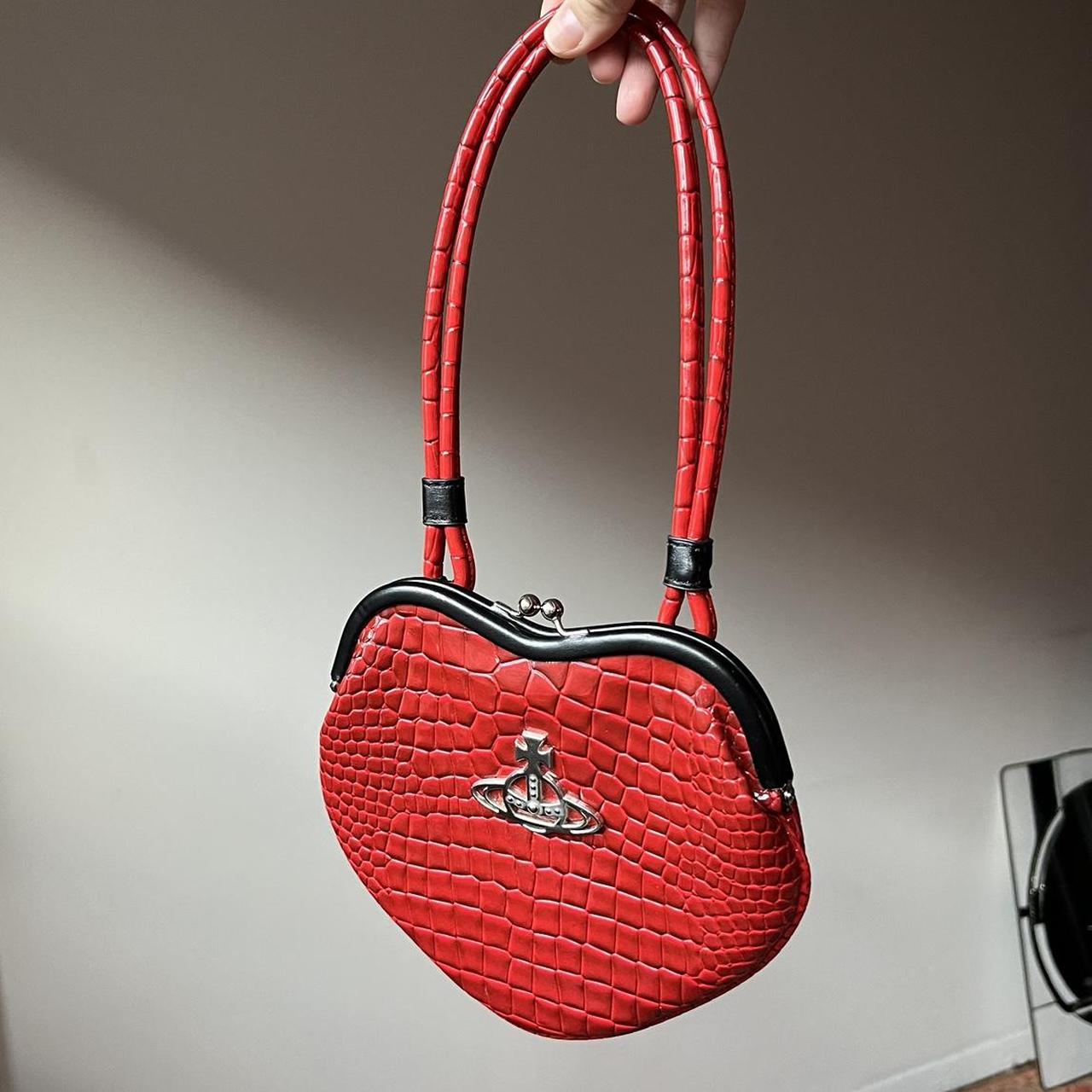 Vivienne Westwood red heart framed purse croc... Depop